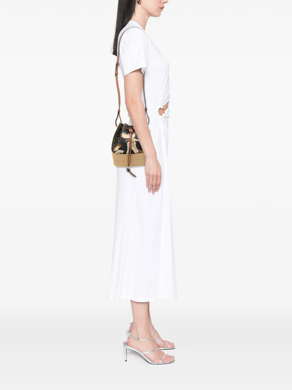  Loewe Pre-owned Borsa A Secchiello Paula's Ibiza Piccola In Tela Con Stampa Mermaid E Coulisse 2020 - Grigio 