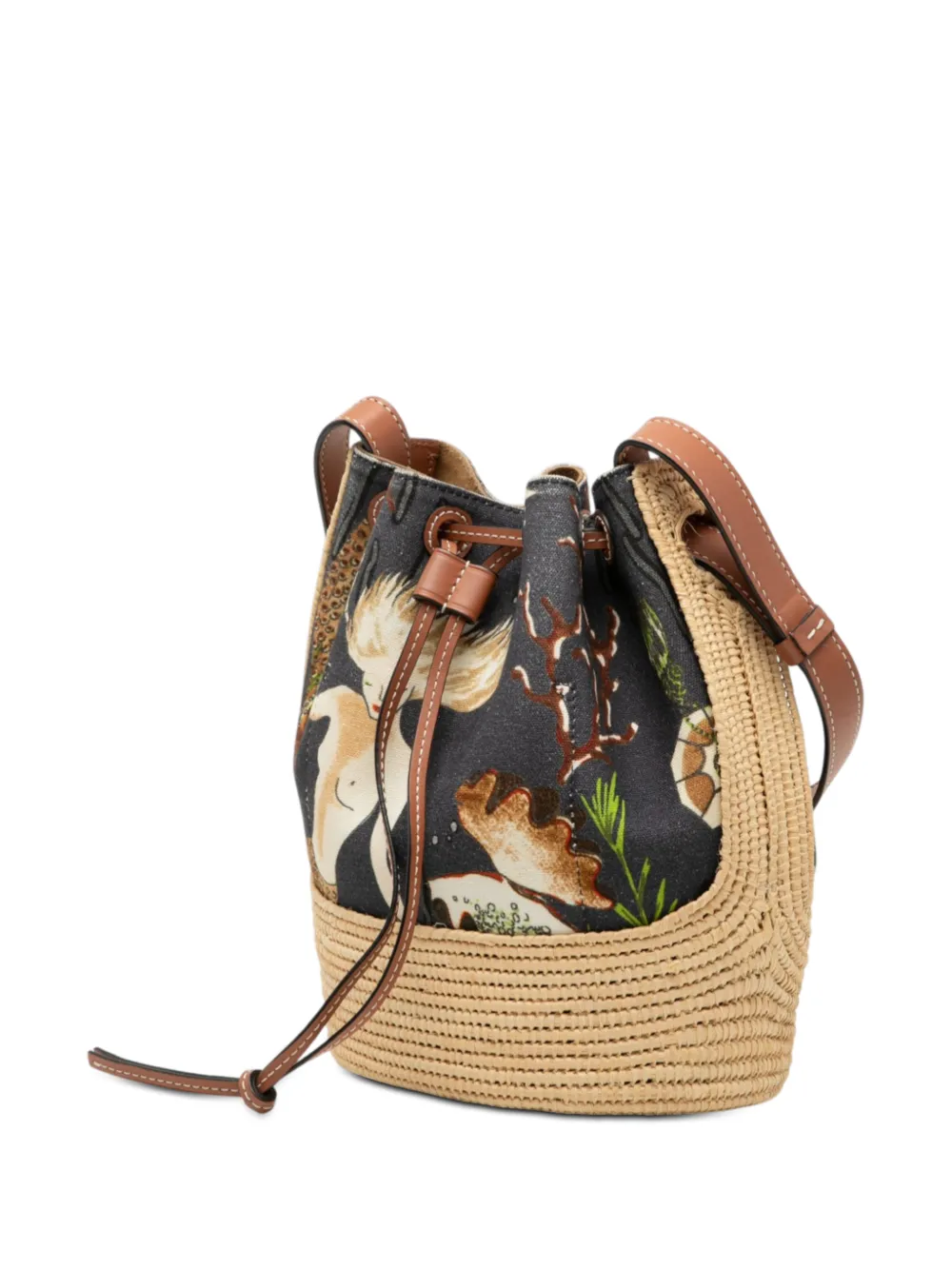  Loewe Pre-owned Borsa A Secchiello Paula's Ibiza Piccola In Tela Con Stampa Mermaid E Coulisse 2020 - Grigio 