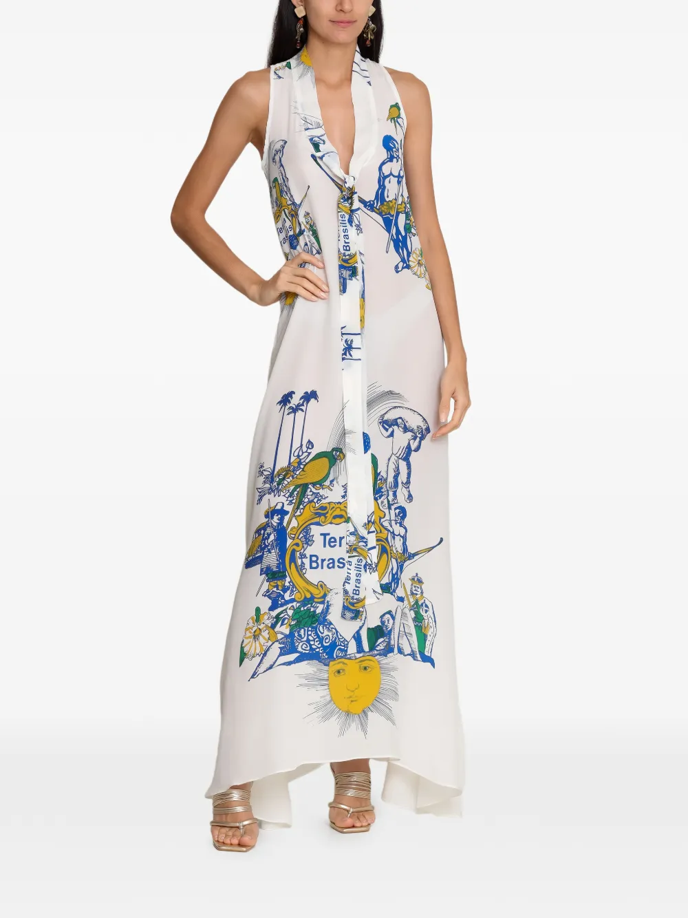 Amir Slama Mouwloze jurk met print Wit