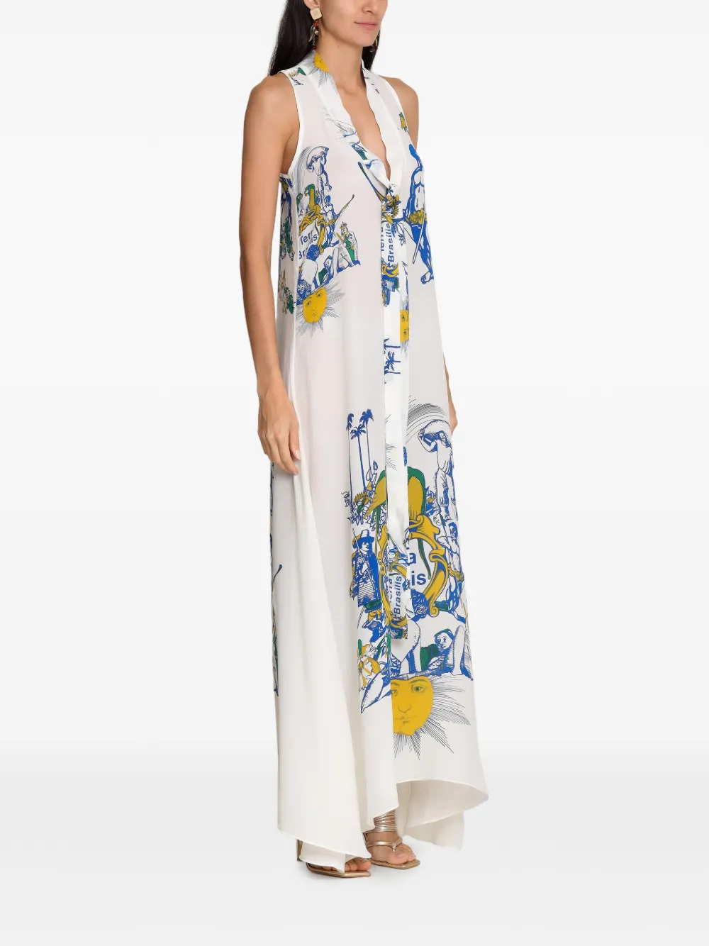 Amir Slama Mouwloze jurk met print Wit