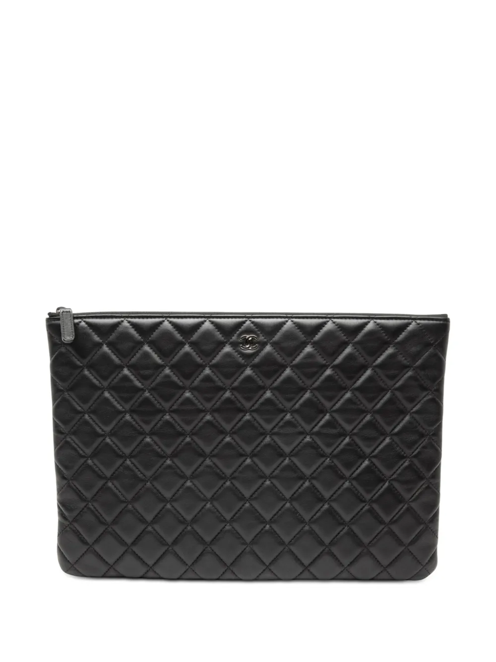 CHANEL Pre-Owned 2016-2017 Large Quilted Lambskin Double Stitch O Case clutch bag - Nero