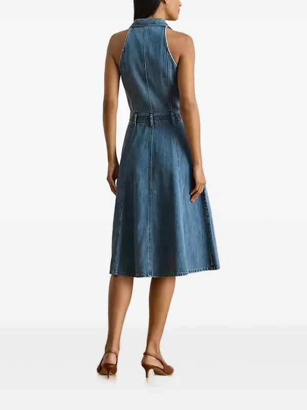 ralph lauren denim halter dress Polo Ralph Lauren Halterneck Denim Midi Dress - Blue