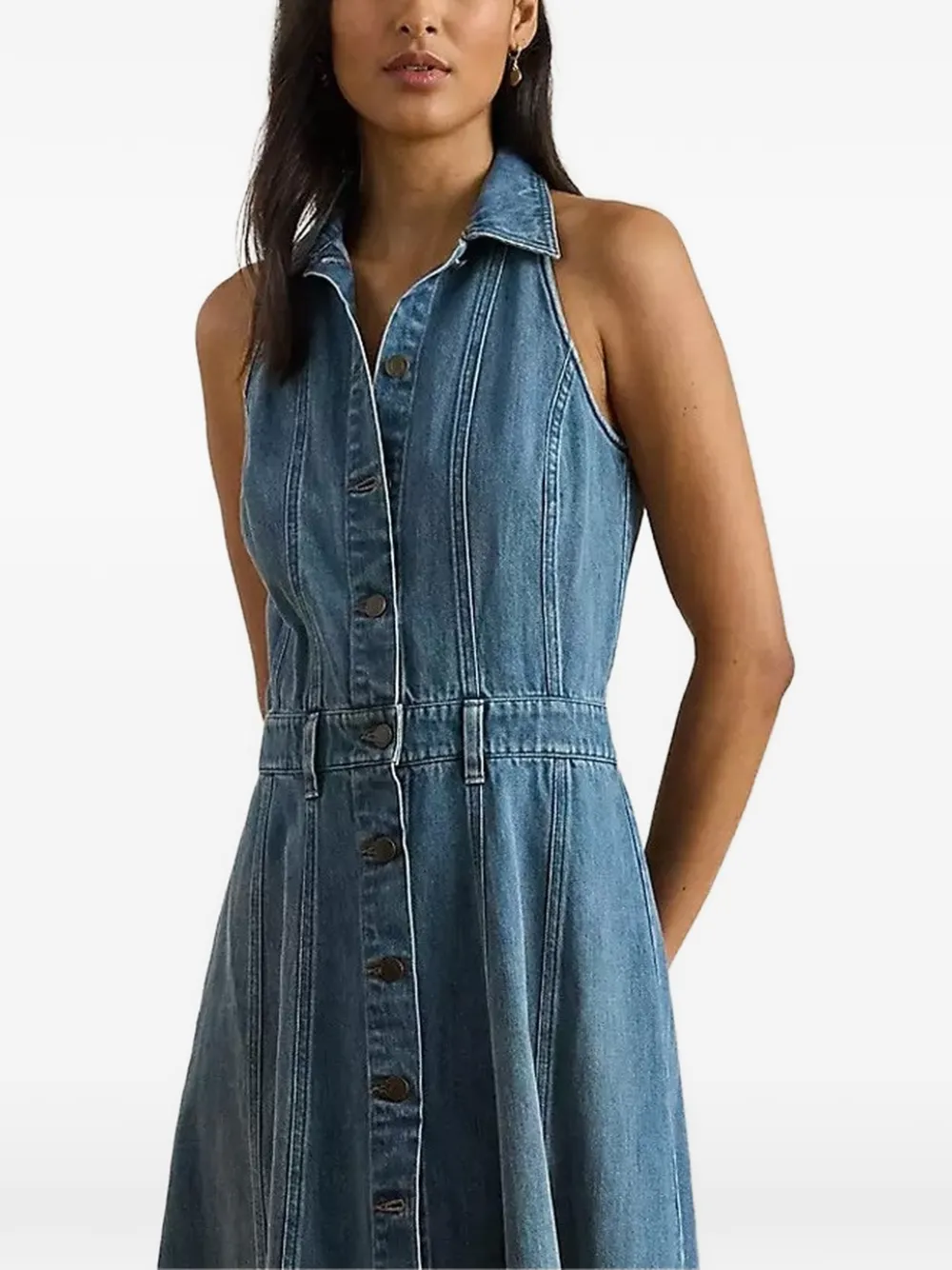 Lauren Ralph Lauren panelled denim sleeveless midi shirt dress - Blu