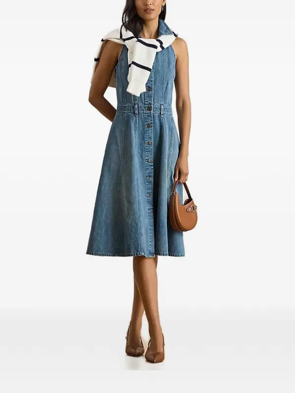 ralph lauren denim midi dress Denim Long-Sleeve Midi Dress