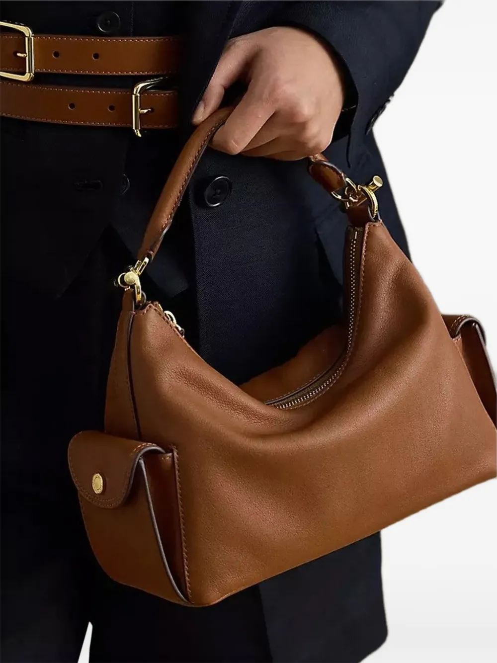 Lauren Ralph Lauren Kleine Blaike leren schoudertas Bruin