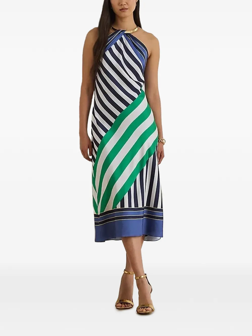 Lauren Ralph Lauren striped halterneck midi dress - Bianco