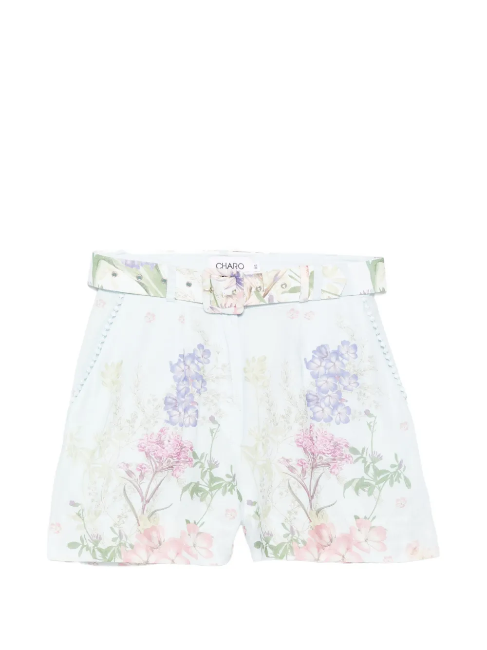 Charo Ruiz Ibiza Pansy floral-print belt shorts - Blu