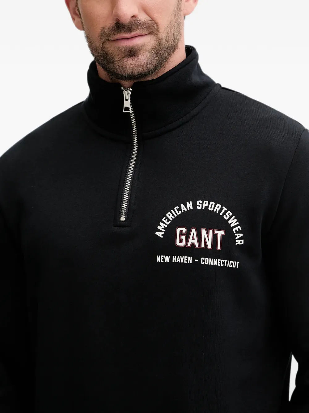 Gant Sweater met logopatch en kwart rits Zwart
