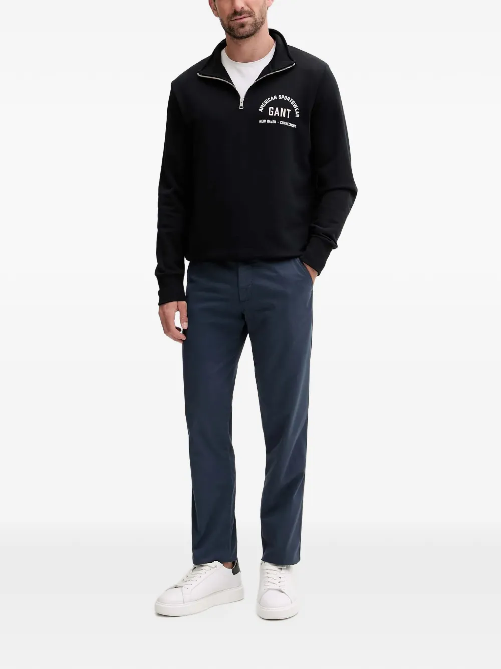 Gant Sweater met logopatch en kwart rits Zwart