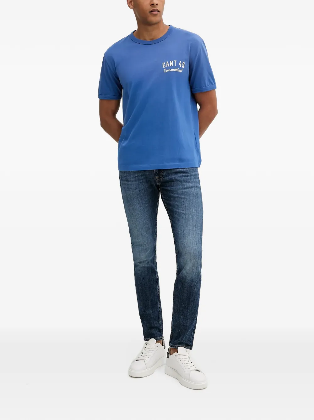 Gant T-shirt met logoprint met ronde hals Blauw