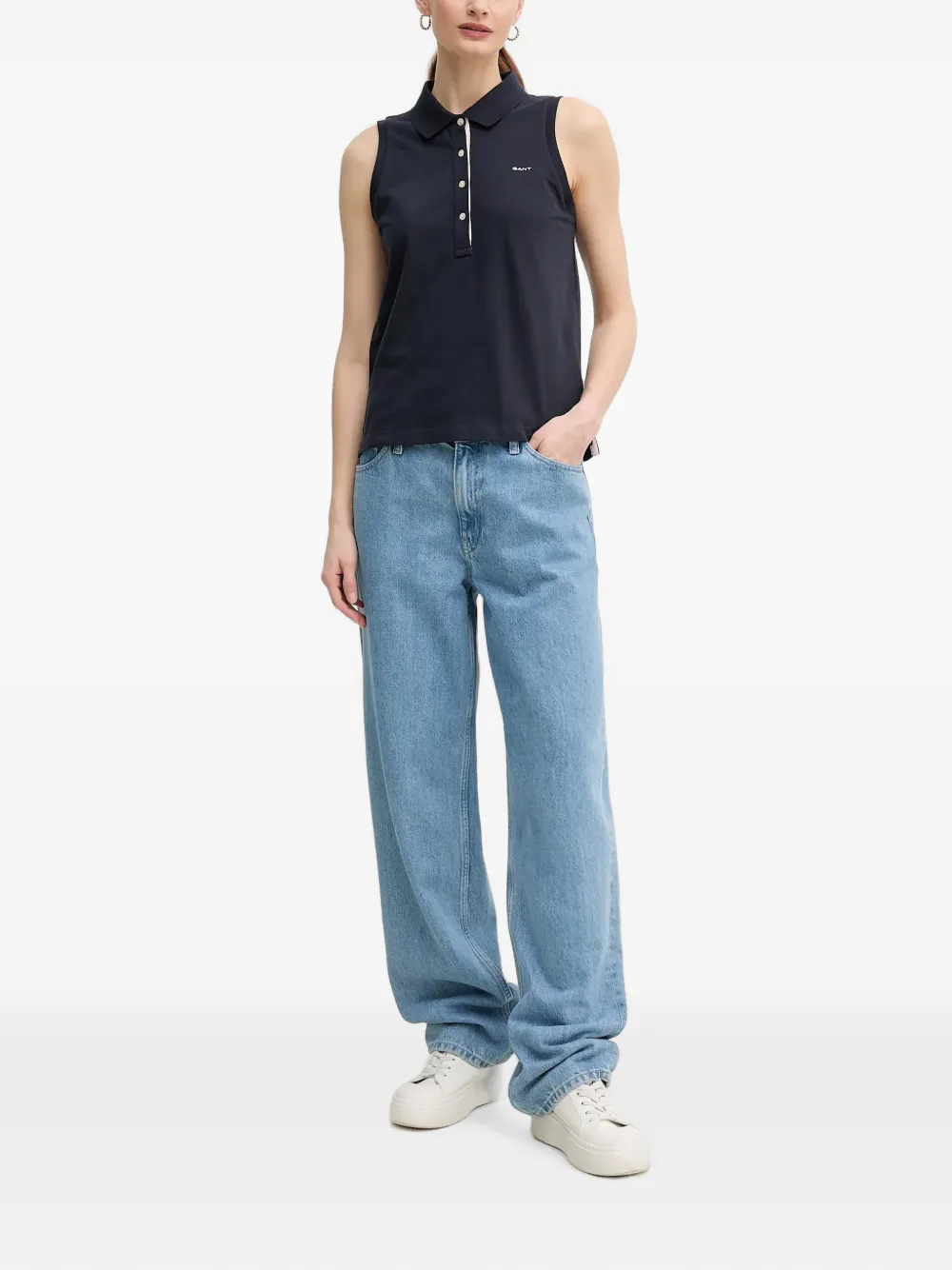 Gant Mouwloze polotop met knopen Blauw