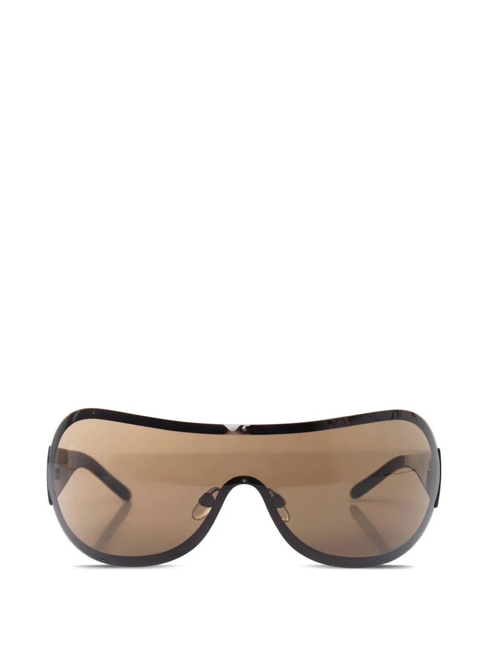 CHANEL Pre-Owned shield embellished logo sunglasses - Marrone