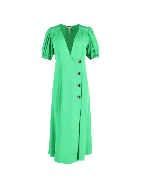 ganni green wrap dress GANNI Green Floral Print Wrap Dress Size S