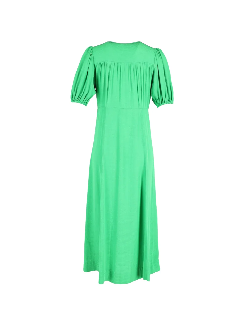 Puffed-Sleeve V-Neck Midi Dress