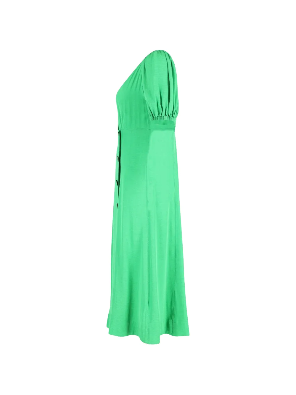 Puffed-Sleeve V-Neck Midi Dress