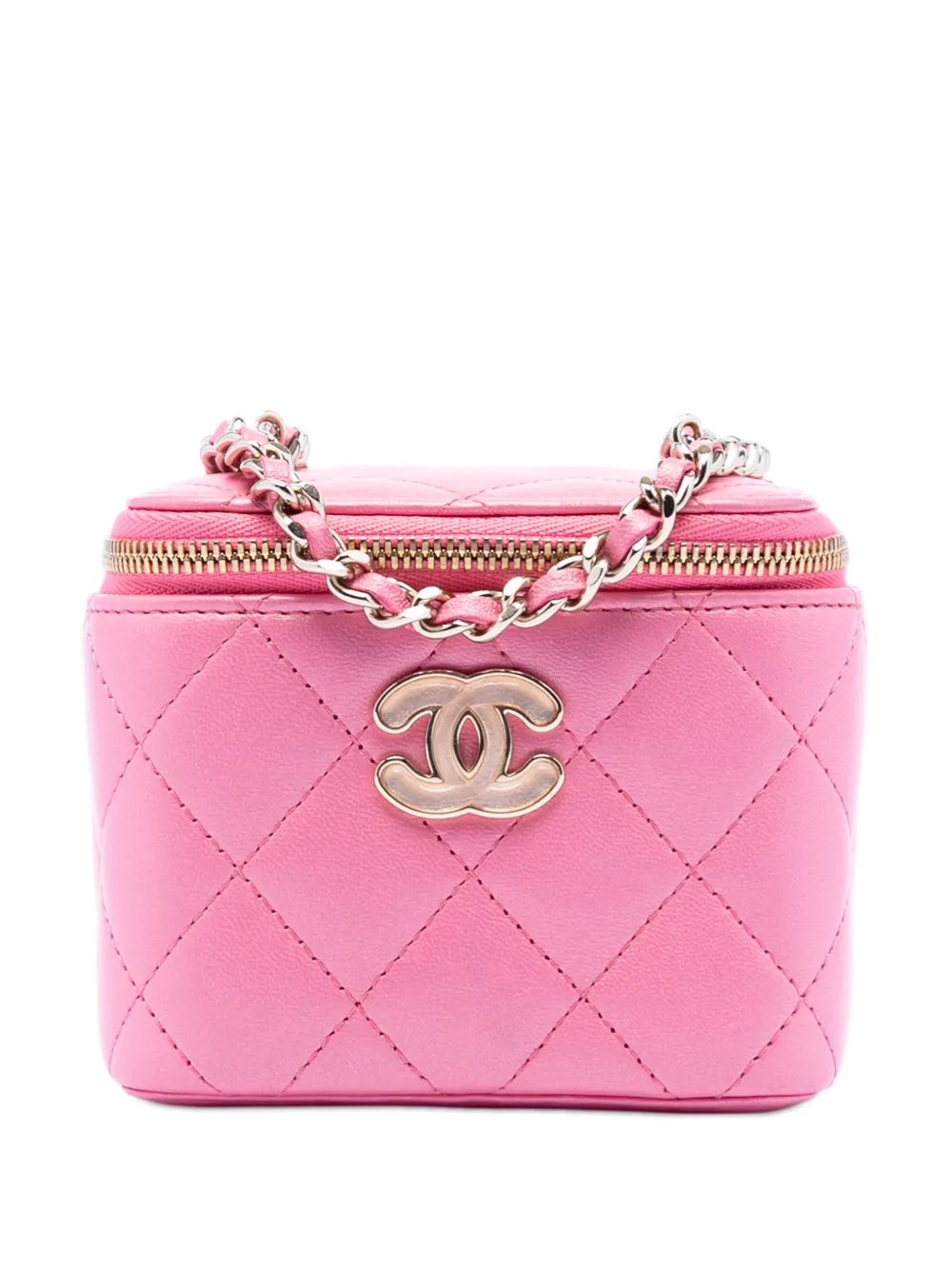 CHANEL Pre-Owned 2021-2025 Mini CC Quilted Lambskin Beaded Heart Charms Chain Case vanity bag - Pink
