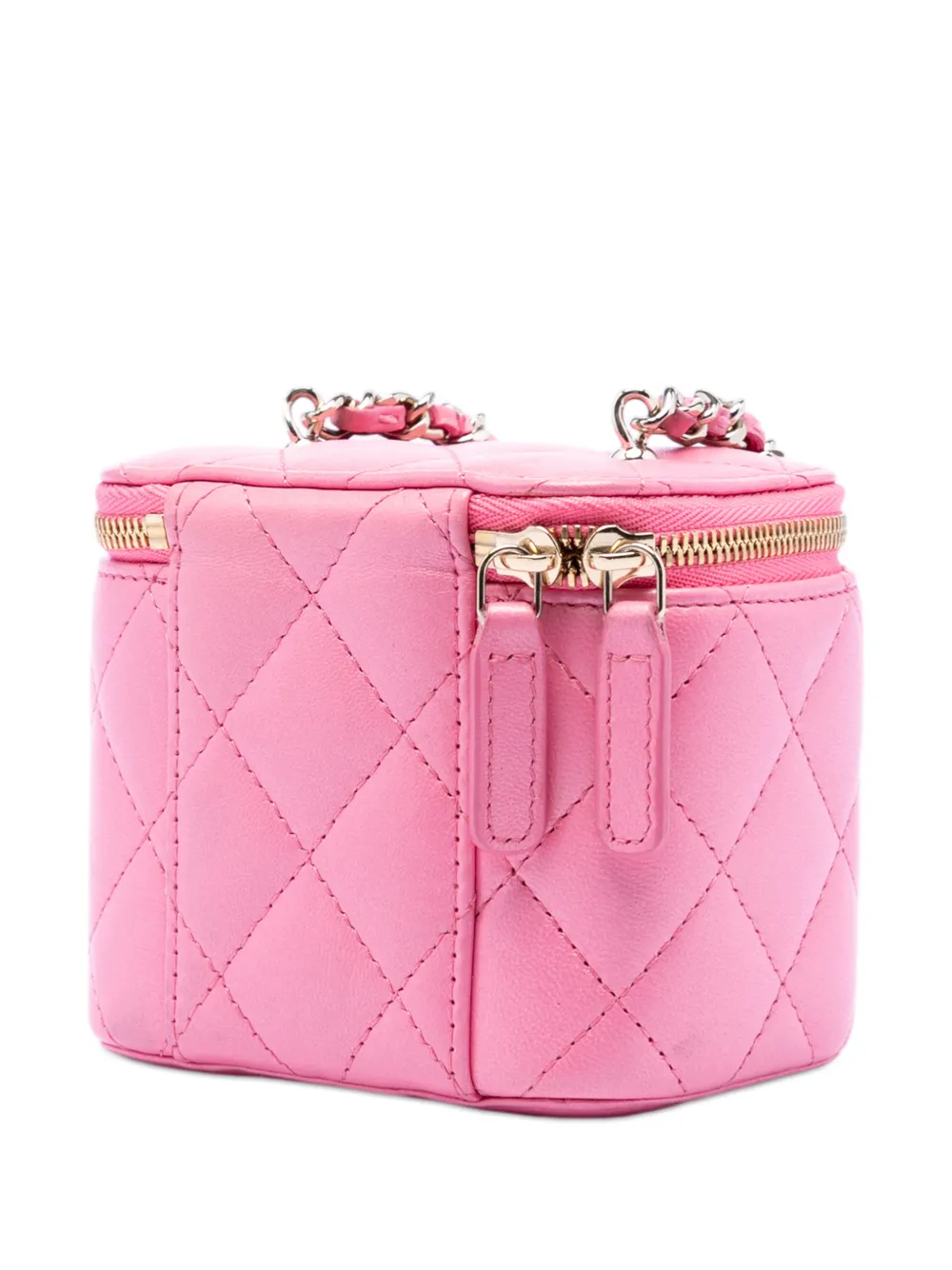  Chanel Pre-owned 2021-2025 Mini Cc Quilted Lambskin Beaded Heart Charms Chain Case Vanity Bag - Pink 