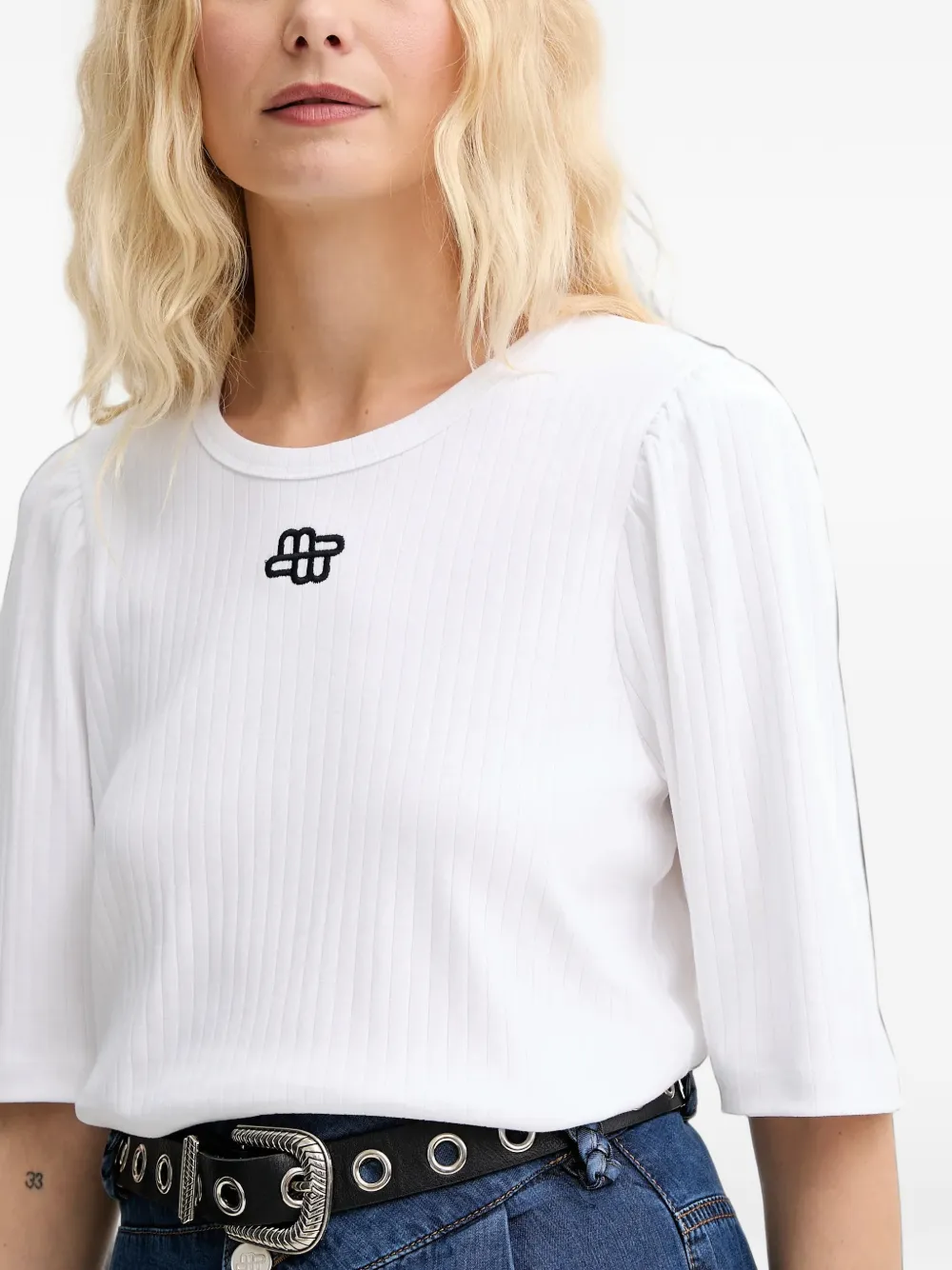 MUNTHE Geribbeld T-shirt Wit