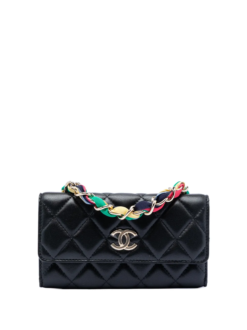 CHANEL Pre-Owned 2021 CC Quilted Shiny Lambskin Ribbon Long Clutch on Chain crossbody bag - Nero