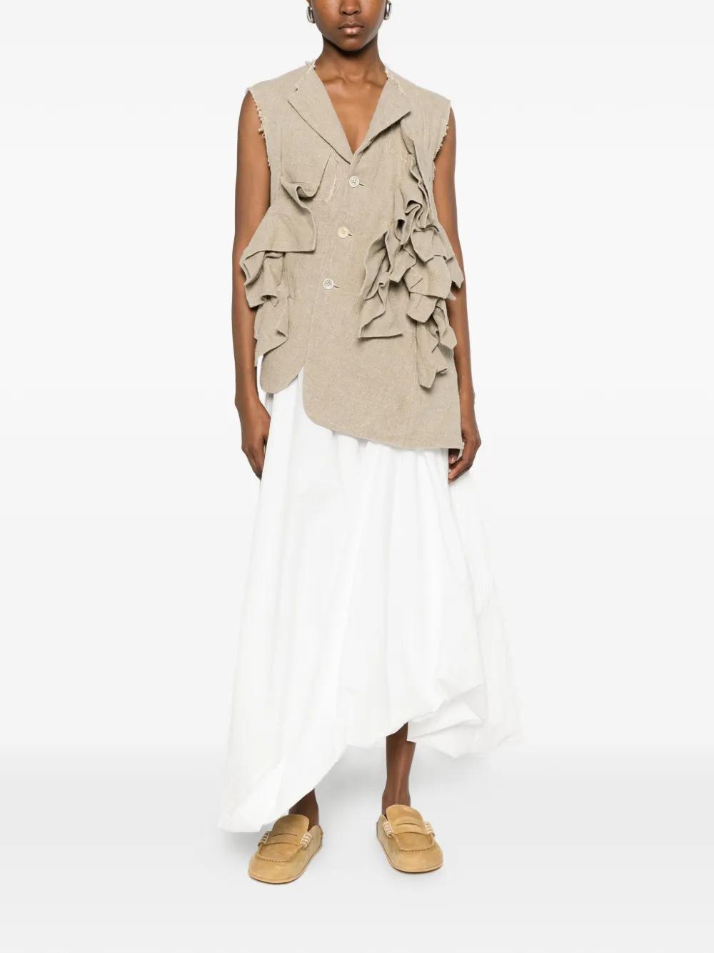 Comme Des Garçons Mouwloos jack met ruches Beige