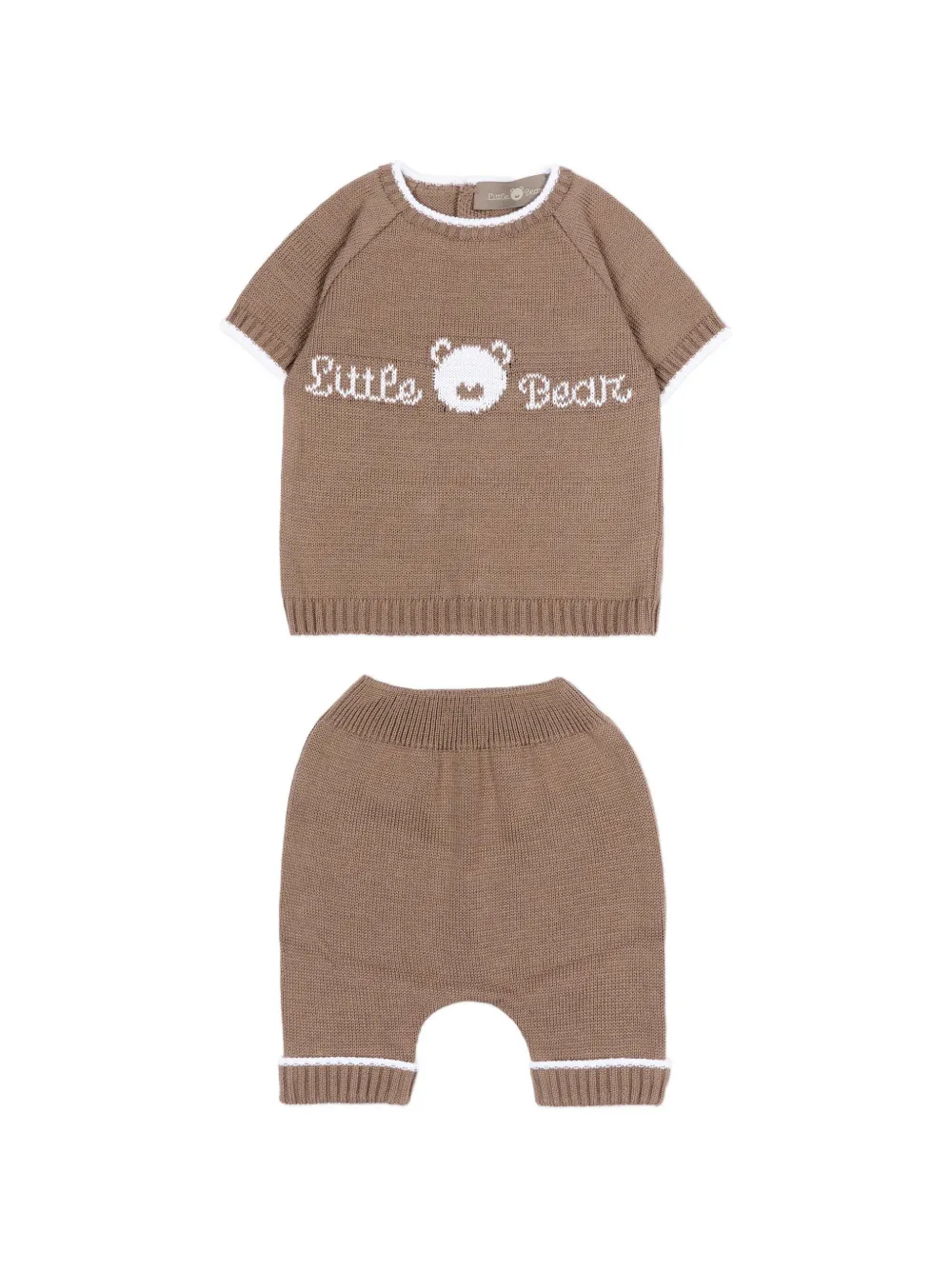 Little Bear embroidered trouser set - Marrone