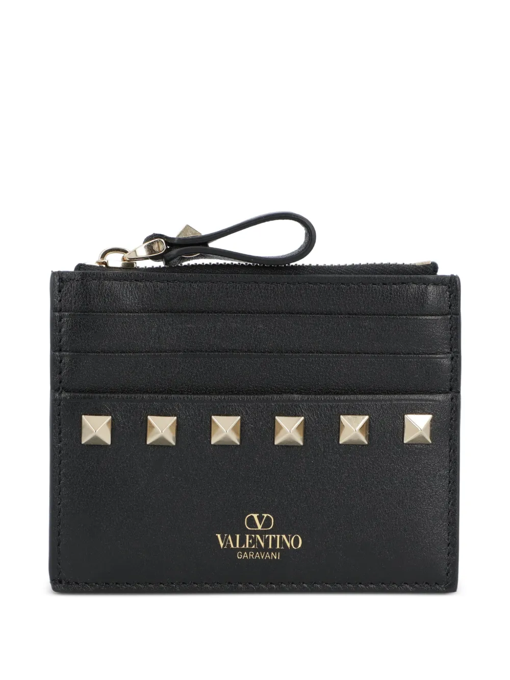 Valentino Garavani Pre-Owned Rockstud zipped leather cardholder - Nero