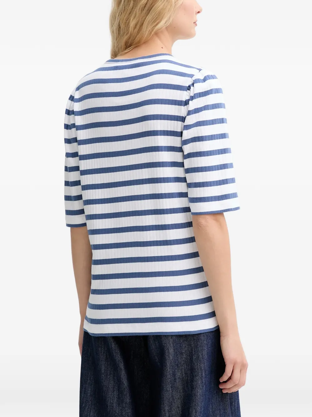 MUNTHE Parsa gestreept T-shirt met pofmouwen Wit