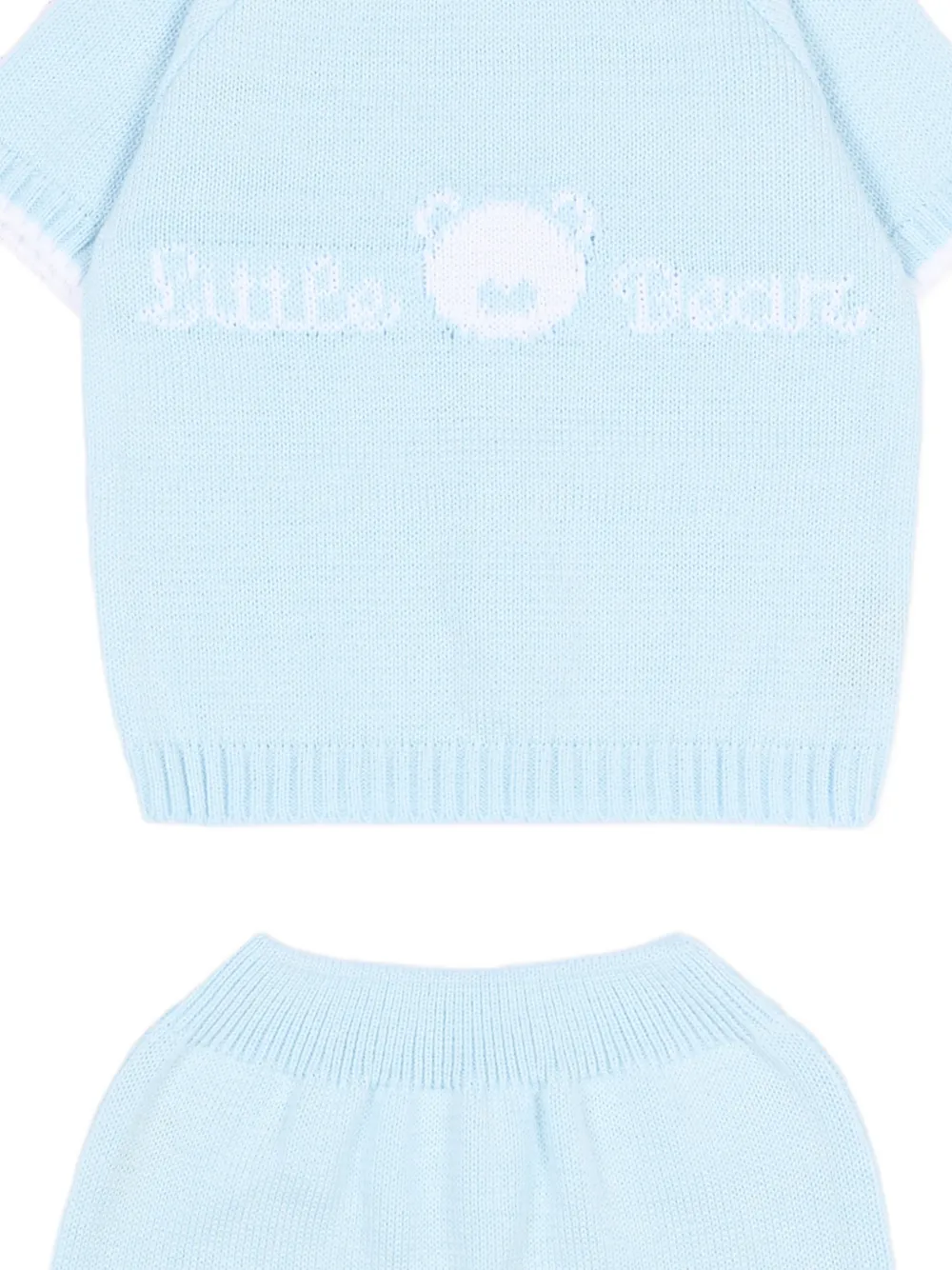  Little Bear Ribbed-hem Trousers Set - Blue 
