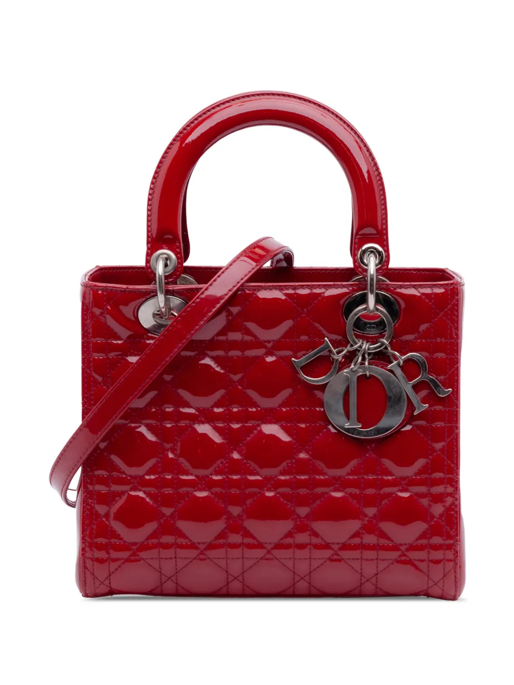 Christian Dior Pre-Owned 2010-2025 Medium Patent Cannage Lady Dior satchel - Rot