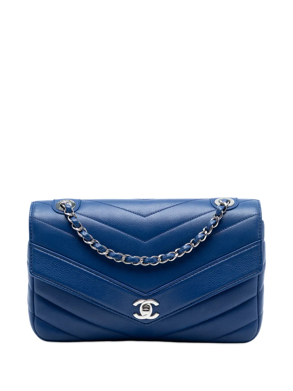 CHANEL Pre-Owned 2016-2017 Medium Chevron Caviar Data Center Envelope Flap shoulder bag - Blu