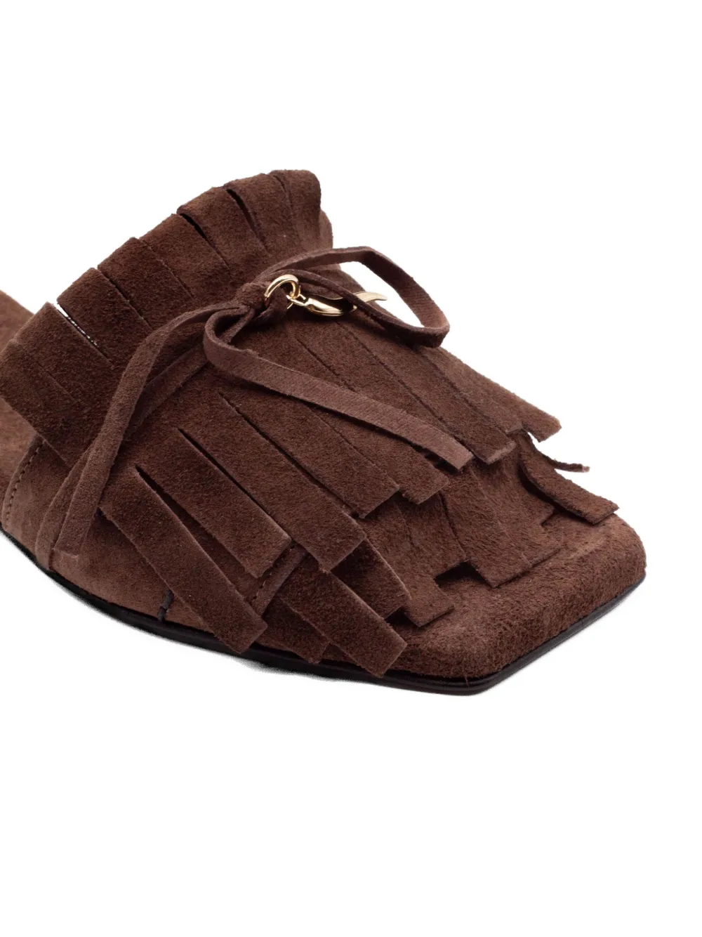 Donnarì Sandalen met franje en vierkante neus Bruin