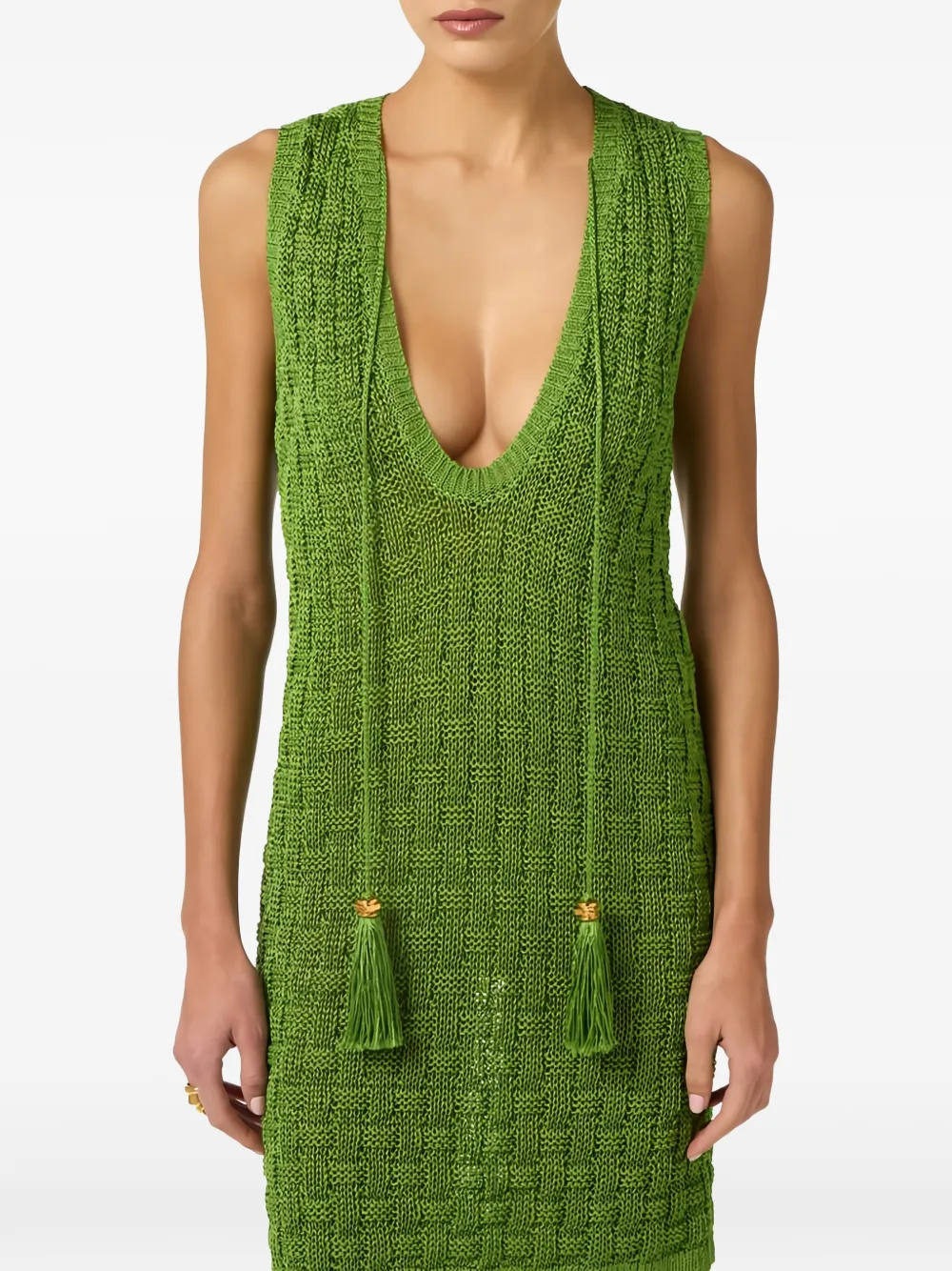 Elisabetta Franchi Gebreide mini-jurk met kwastjes Groen