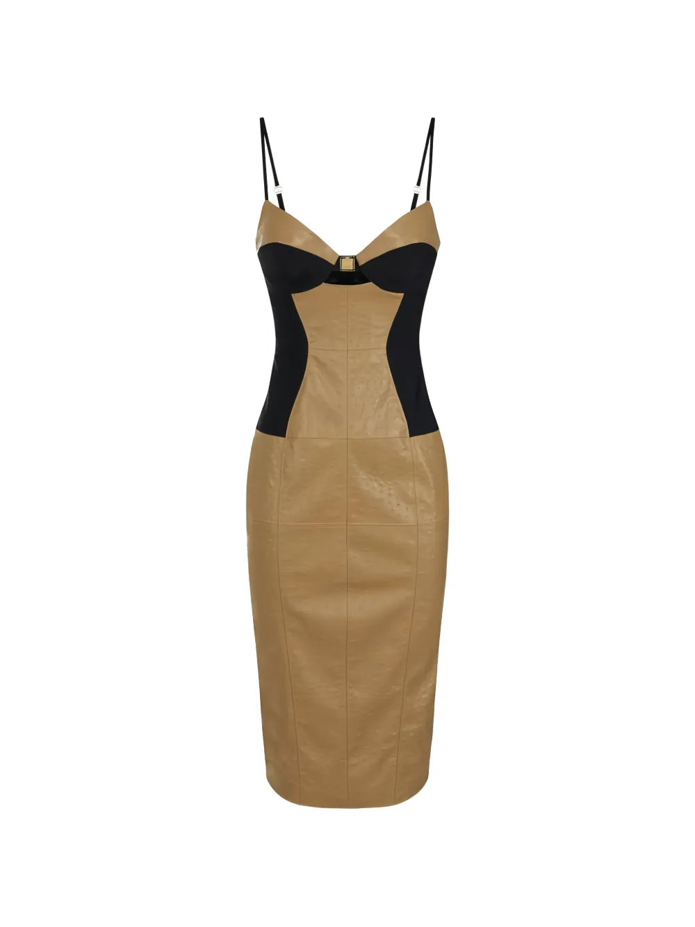 Elisabetta Franchi ostrich-effect panelled dress - Marrone