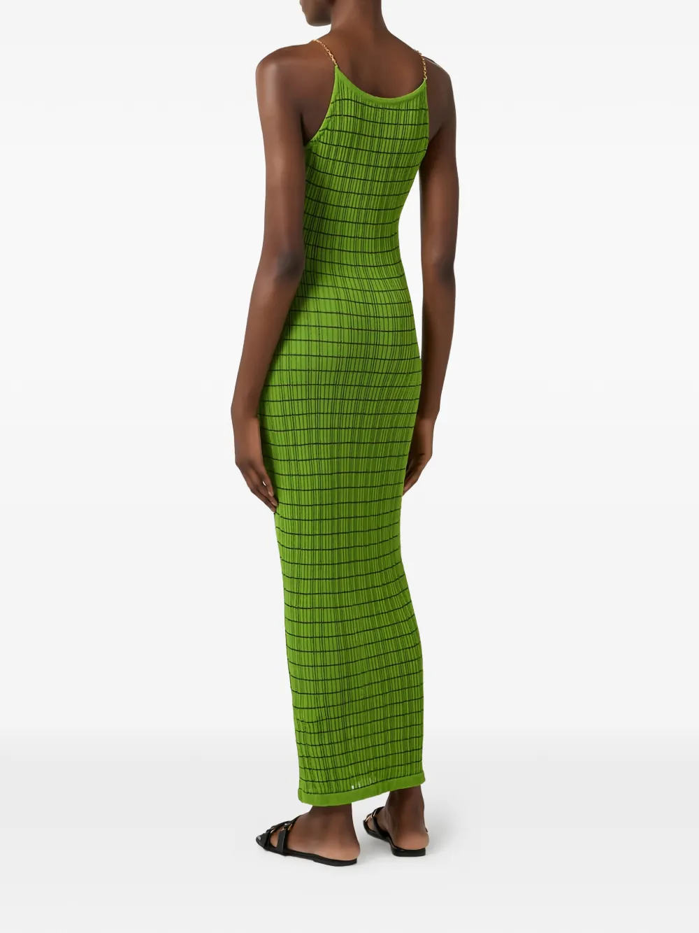 Elisabetta Franchi Gestreepte gebreide maxi-jurk met ketting Groen