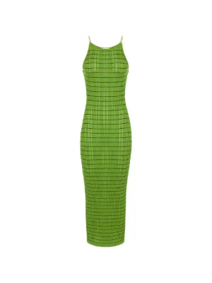 green plaid bodycon dress Farzi Bodycon Dress in Green and Purple Check