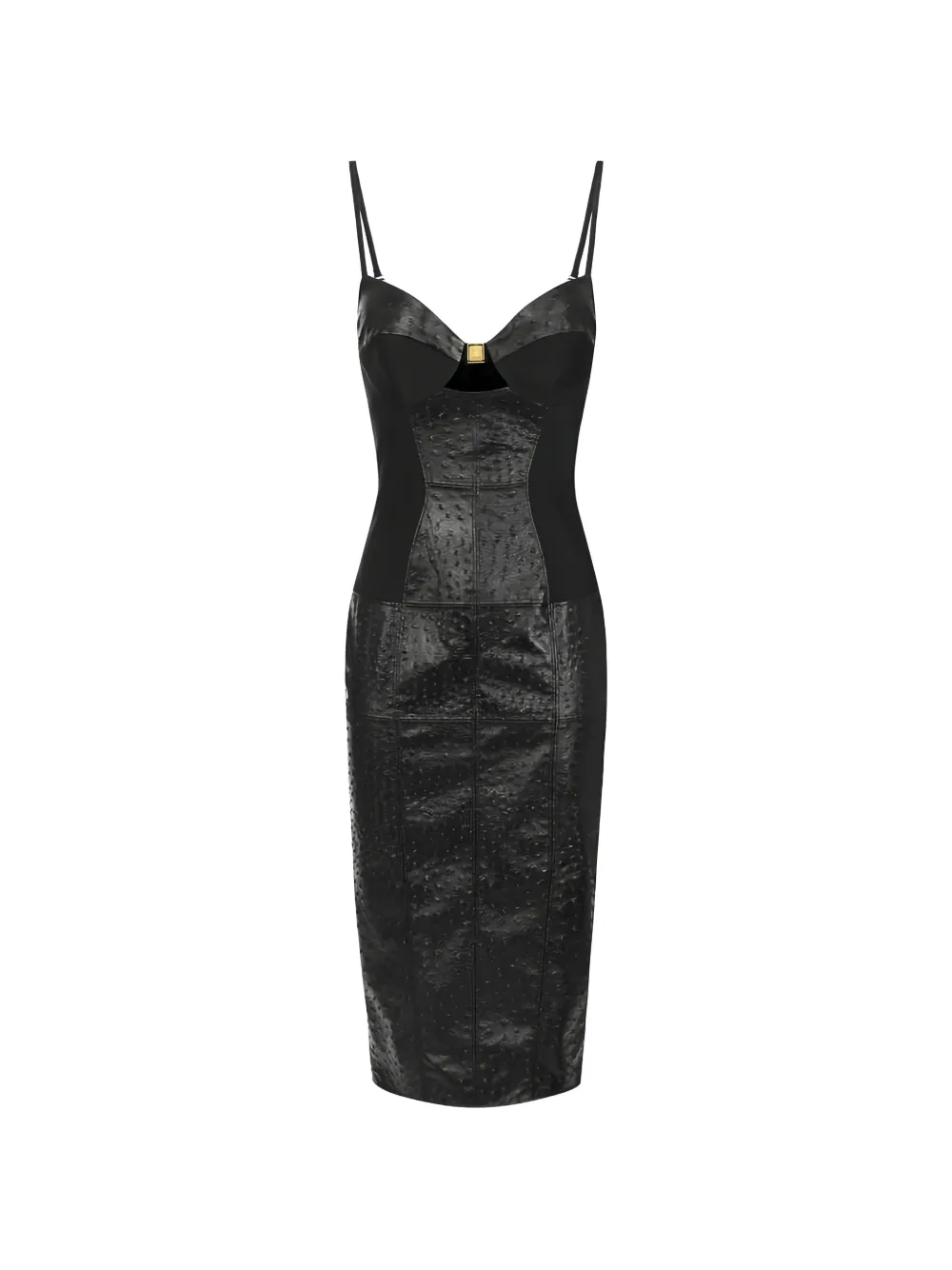 Elisabetta Franchi ostrich-effect cut-out midi dress - Nero
