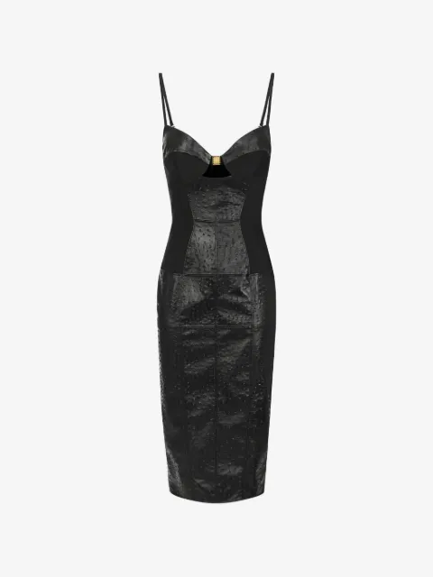 Elisabetta Franchi vestido midi con efecto de avestruz y aberturas