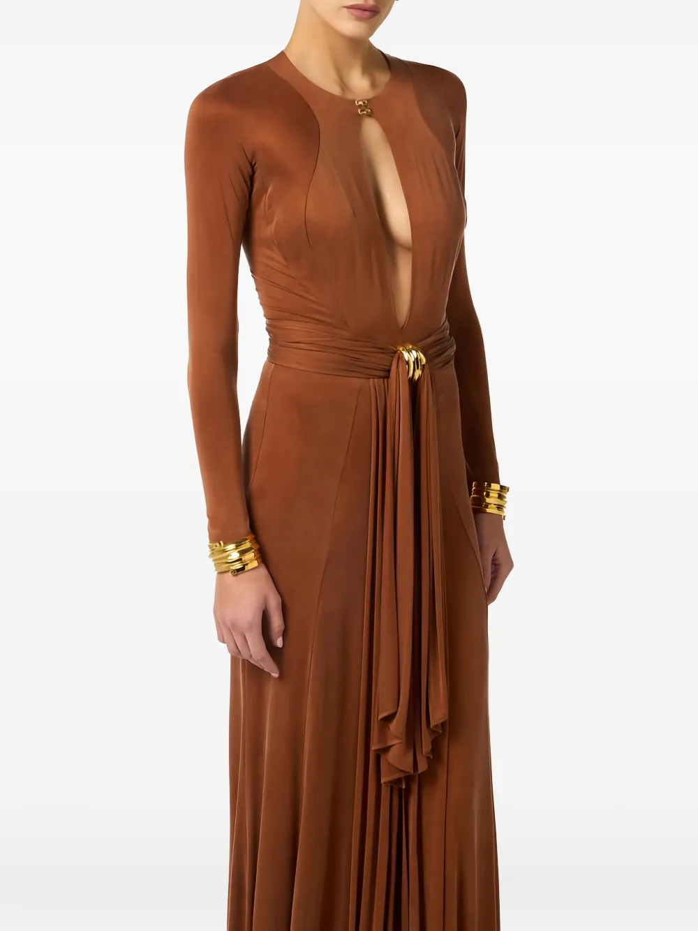 Elisabetta Franchi Jurk verfraaid met juwelen en keyhole Bruin