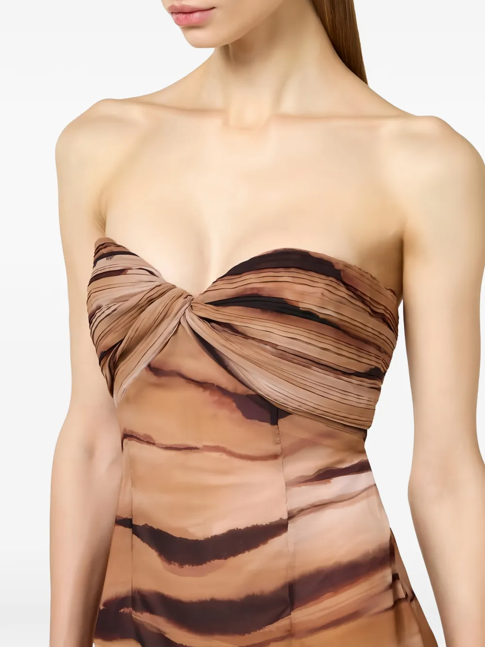 Elisabetta Franchi Strapless maxi-jurk met tijgerprint Beige