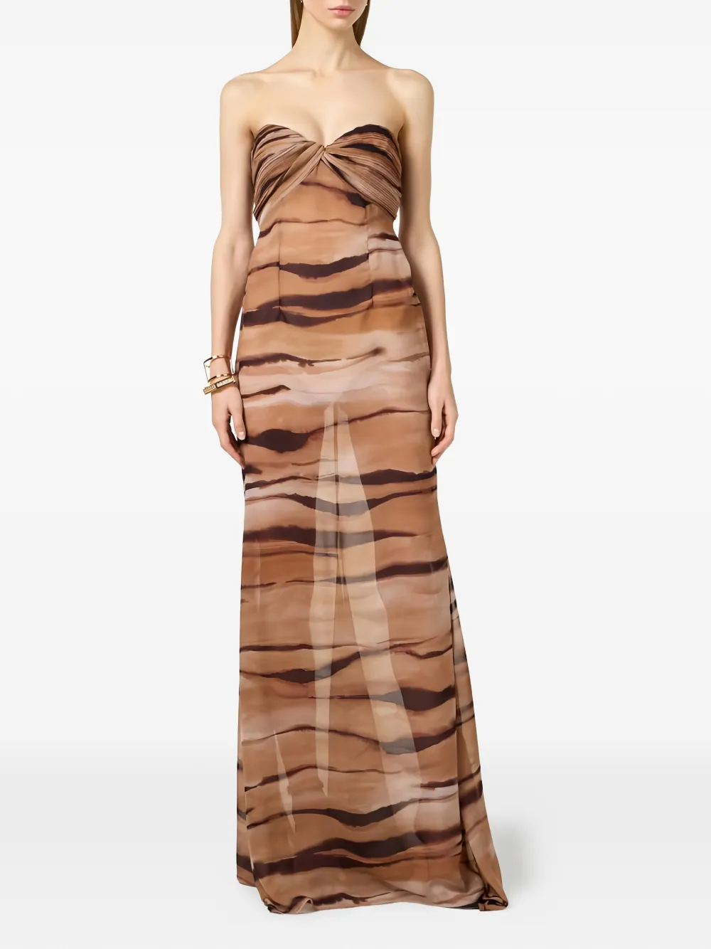 Elisabetta Franchi Strapless maxi-jurk met tijgerprint Beige