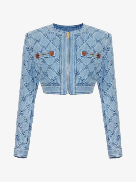 Elisabetta Franchi diamond horsebit denim cropped jacket