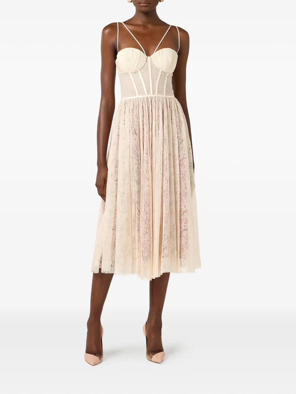 Elisabetta Franchi Midi-jurk met bloemenkant Beige