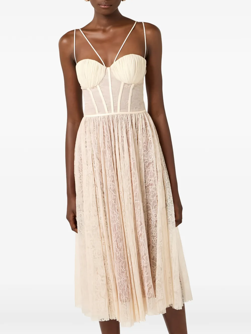 Elisabetta Franchi Midi-jurk met bloemenkant Beige