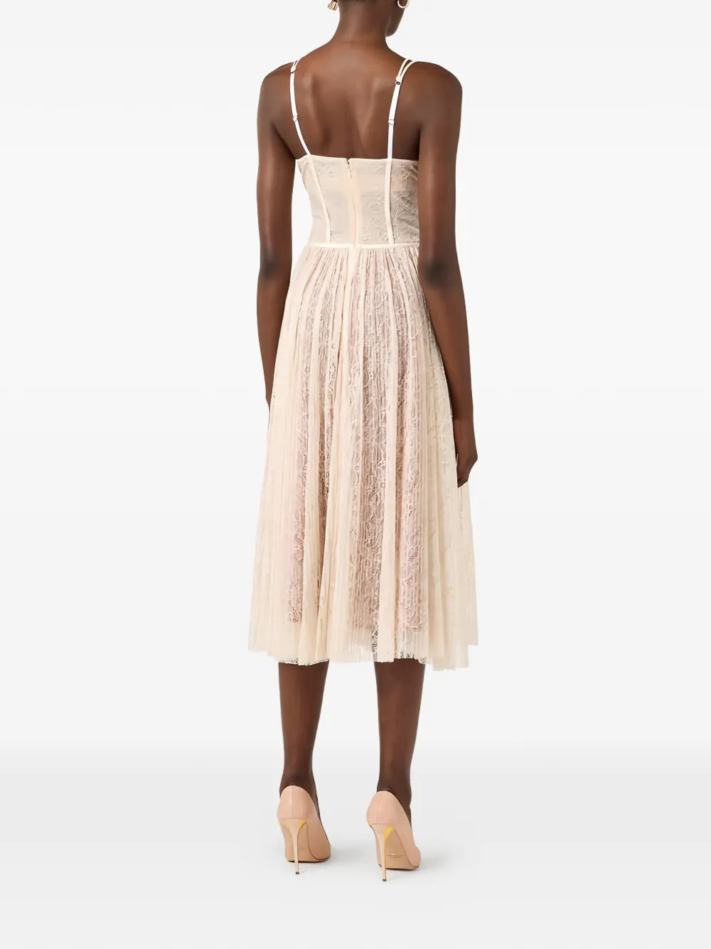 Elisabetta Franchi Midi-jurk met bloemenkant Beige