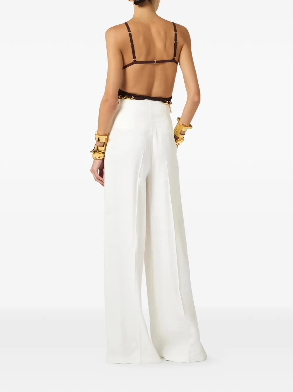  Elisabetta Franchi Straps Pallazo Pants - White 