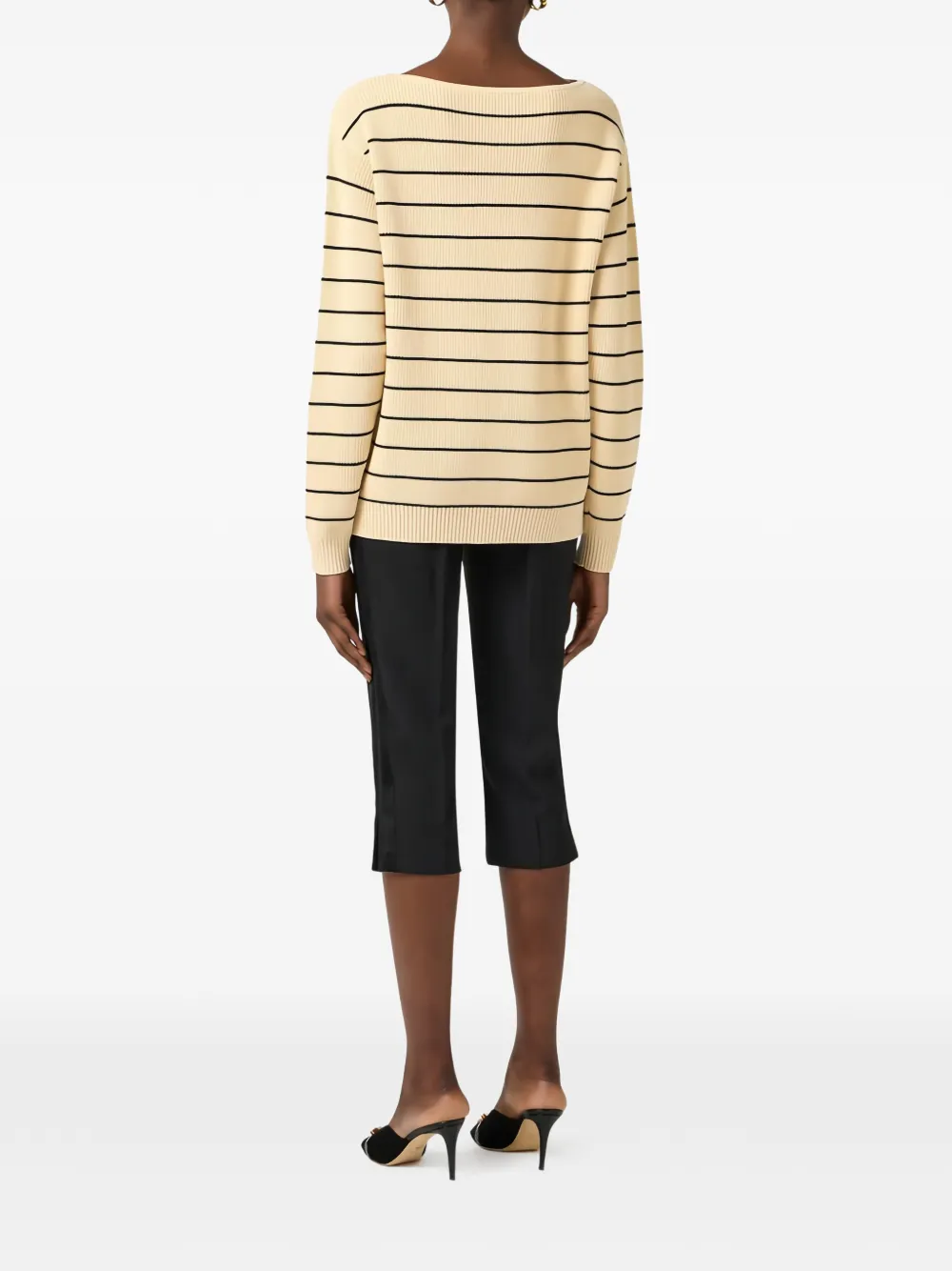  Elisabetta Franchi Striped V-cut Knit Pullover - Neutrals 