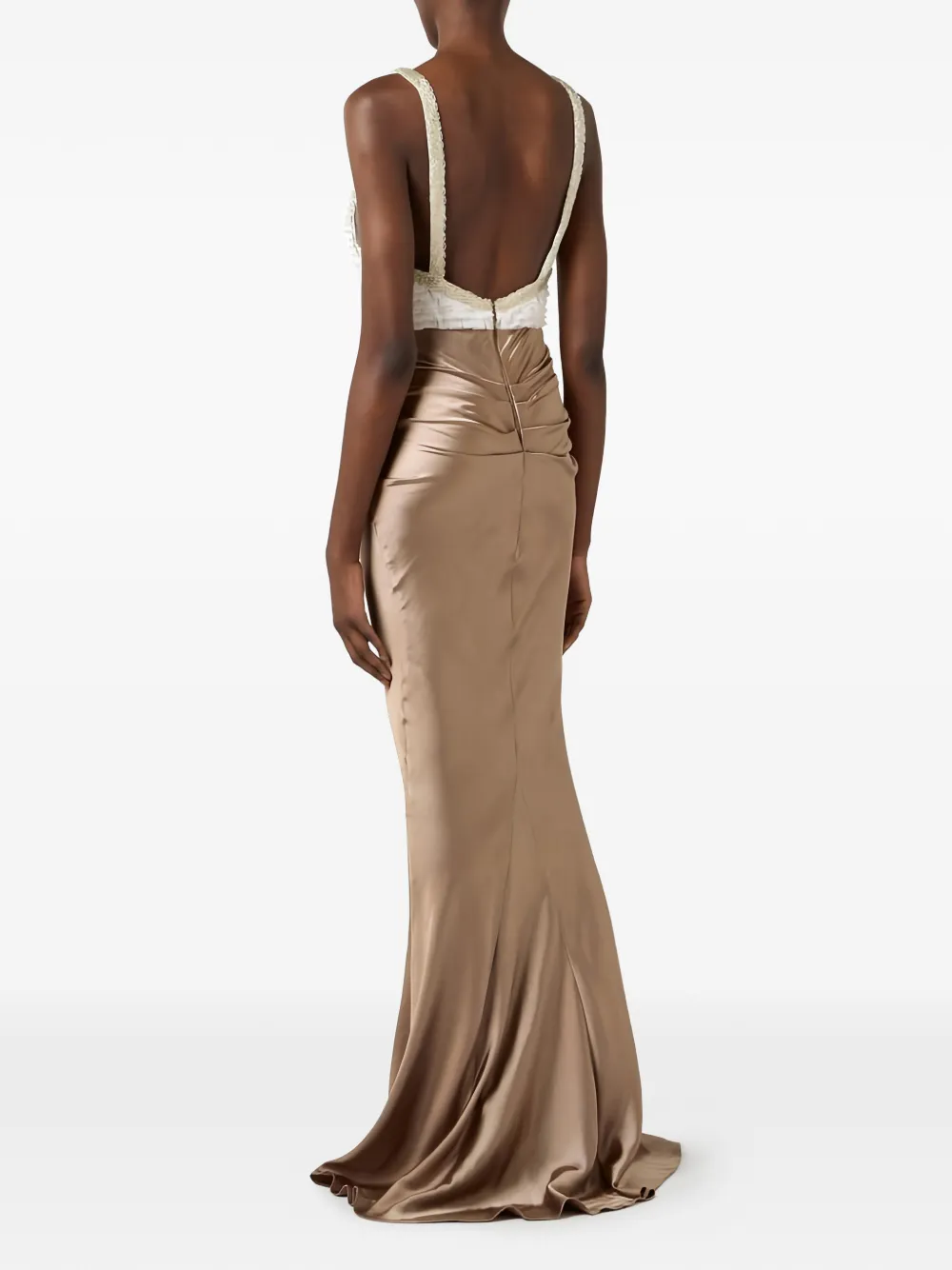 Elisabetta Franchi Gedrapeerde maxi-jurk met ruches Beige