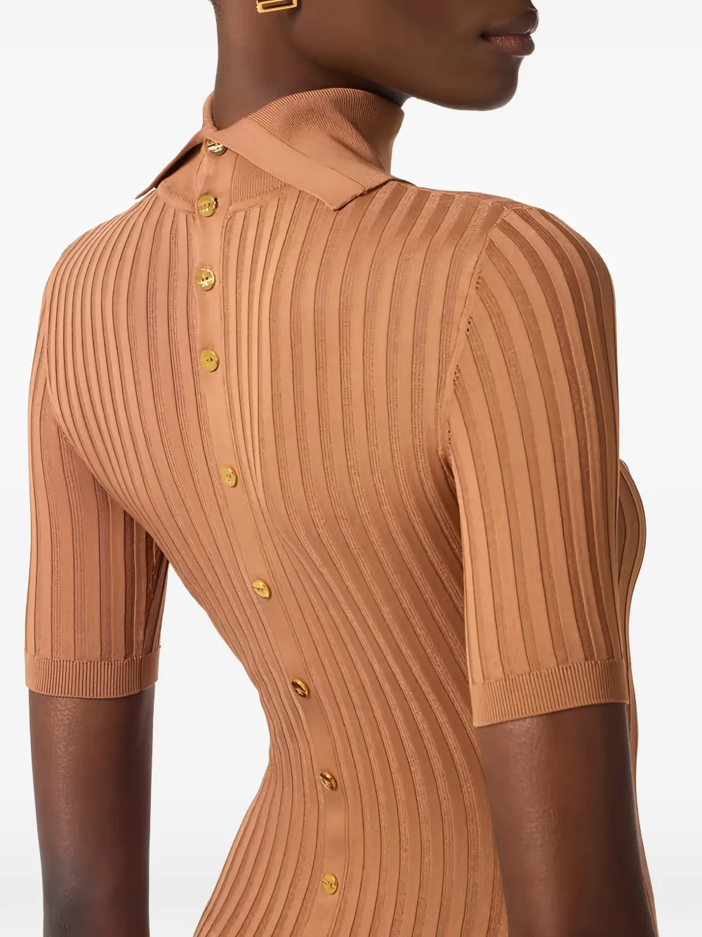 Elisabetta Franchi Gebreide midi-jurk met col Beige