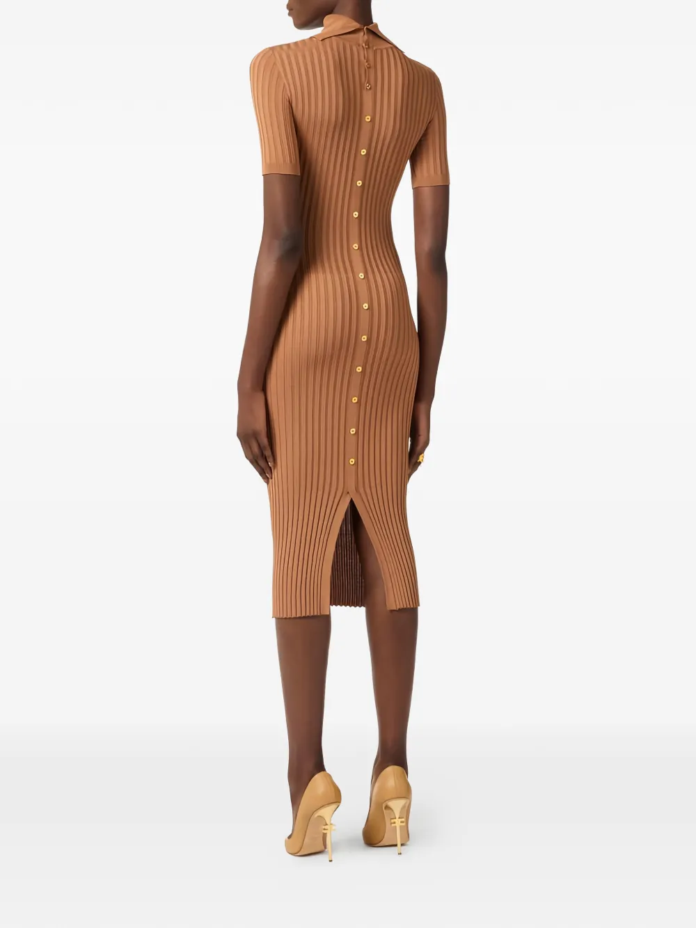 Elisabetta Franchi Gebreide midi-jurk met col Beige