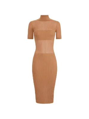 camel roll neck ribbed knitted midi dress Elisabetta Franchi ribbed-knit roll-neck | Yellow Jumper dress